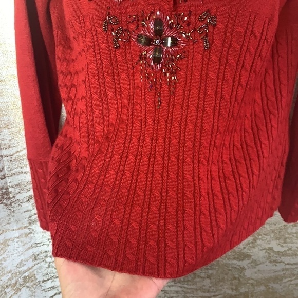 Vintage🧚‍♀️Hot Red sequinned long sleeve pullover sweater size XL - Picture 4 of 10
